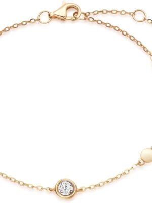 14K Solid Real Yellow Gold Five Tiny Dots 0.04CT Diamond Delicate Bracelet Dainty Everyday Fine Jewelry Bracelets for Women Teens Adjustable, 6.7+1.2 inch