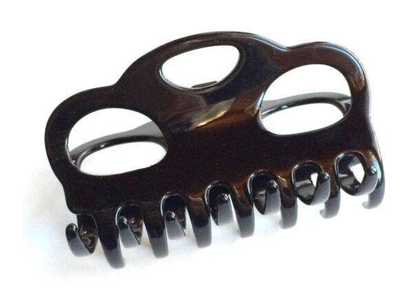 large Jaw Clip, eyelets French tortoiseshell from acetate cellulose handmade in France (Black)