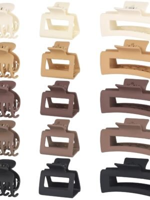 15Pcs Matte Nonslip Hair Claw Clips- Large Rectangle Claw Clips for Thick Hair Small Square Claw Clips Small Hair Clips for Thin Hair Accessories for Women and Girls