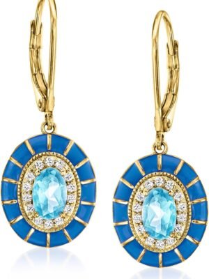 1.30 ct. t.w. Swiss Blue and White Topaz Drop Earrings With Blue Enamel in 18kt Gold Over Sterling